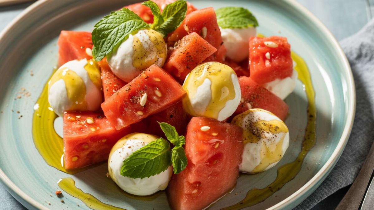 La salade de pastèque et melon aux billes de St Môret