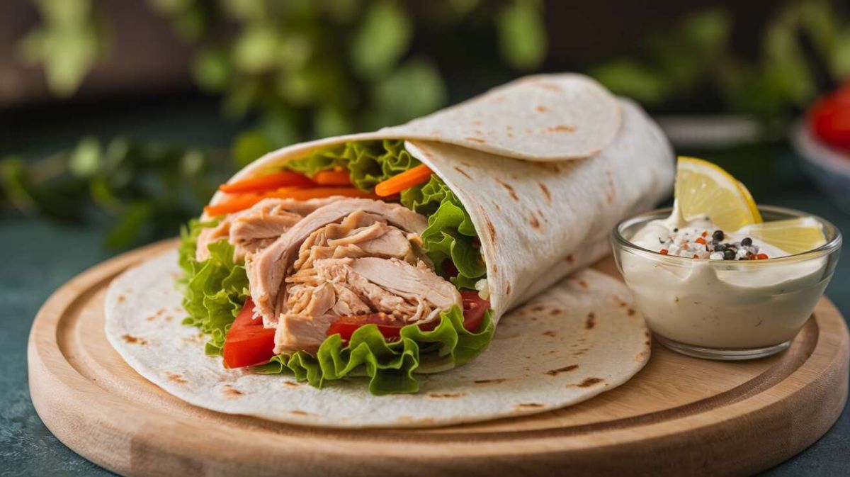 Des tortillas wraps frais au poulet et crudités pour un repas express
