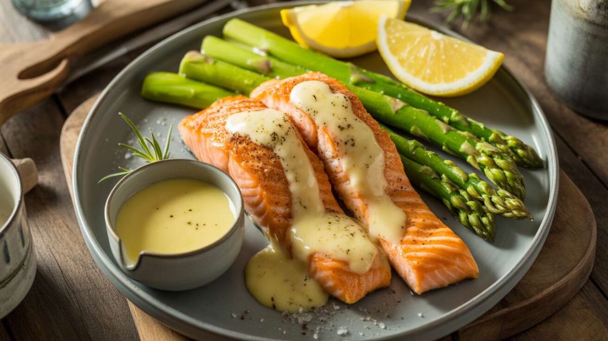 Saumon grillé et asperges vertes : recette de sauce hollandaise légère